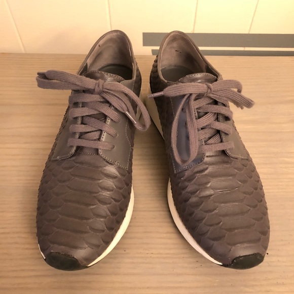 Vince Shoes - VINCE Rayner Grey Python Leather Sneaker lace up.